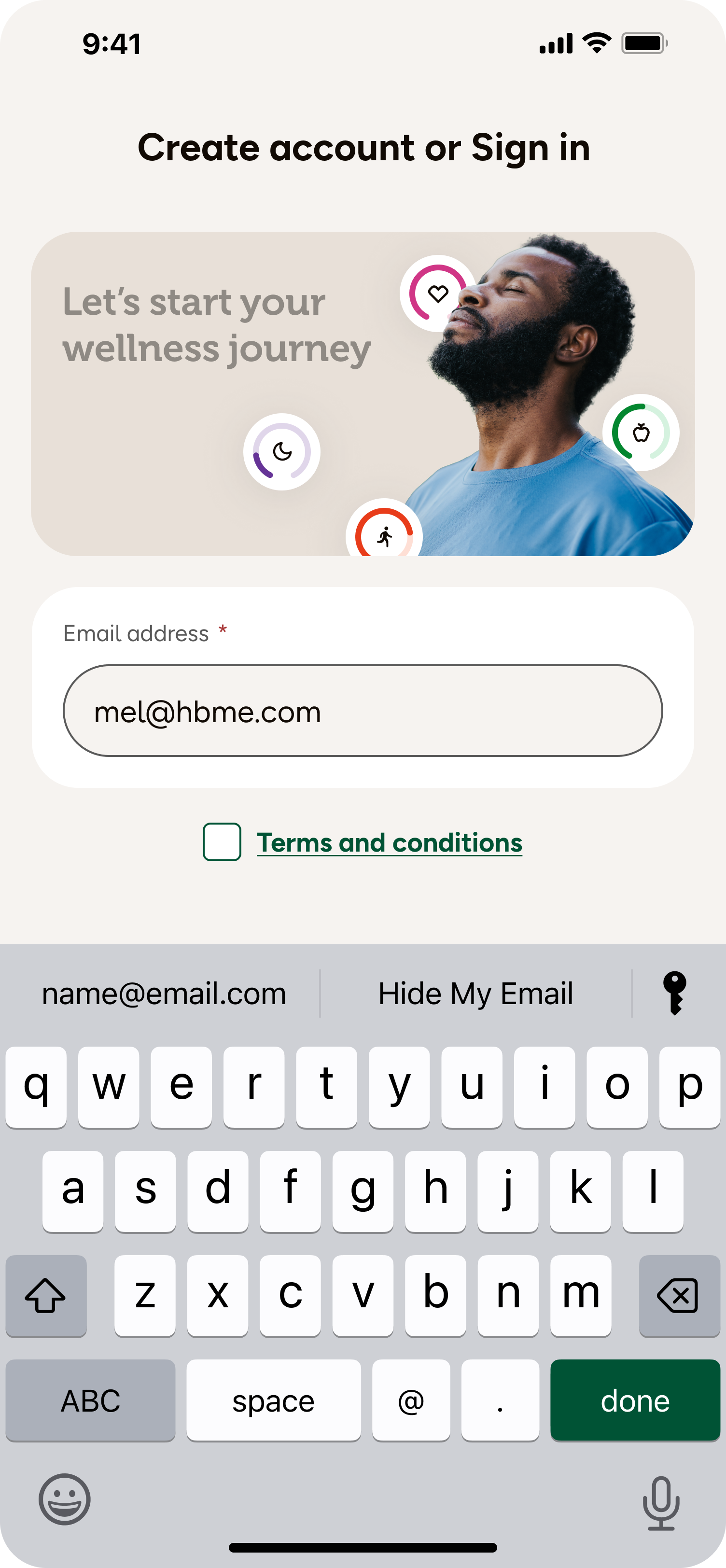 Email login screen