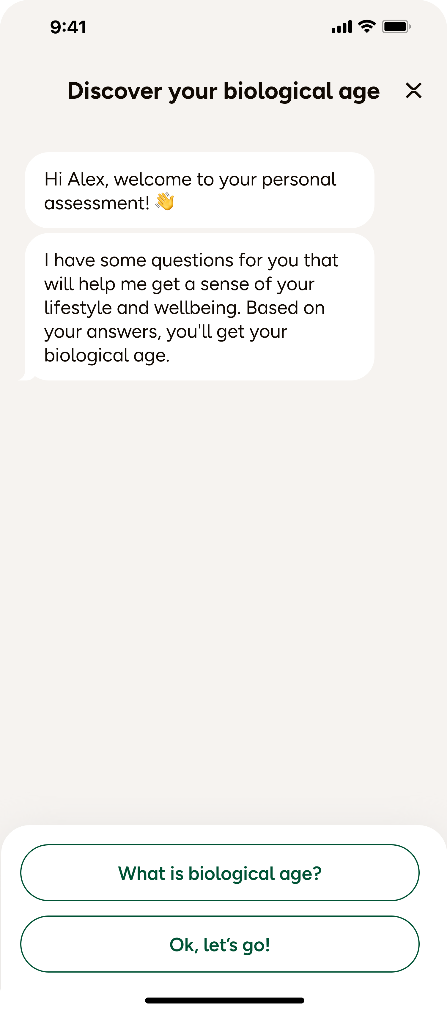Questionnaire intro screen